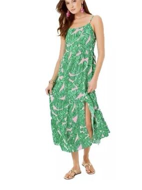NWT Lilly Pulitzer Teresa Maxi Dress LET'S GO BANANAS Conch Shell Pink Size L